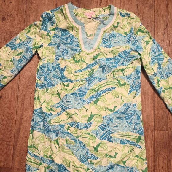 Lilly Pulitzer Gator Alley Aqua Blue Seafoam Green Tropical Tunic Dress Size M - Picture 3 of 7